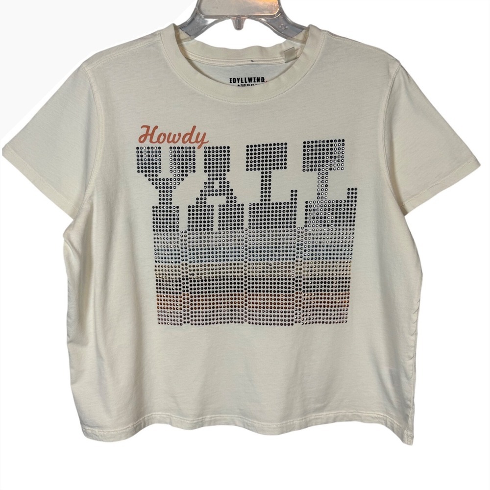 IDYLLWIND WOMEN'S Y'ALL EMBELLISHED SHORT SLEEVE CROPPED GRAPHIC TEE, Size Large